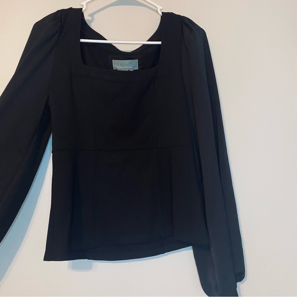 Anthropologie Elegant Black Puff Sleeve Blouse - Picture 3 of 9